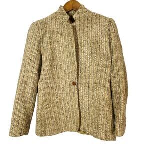 Vintage J.P. Silver Tweed Single Button Ladies Blazer Trim Wood Button Mock - M